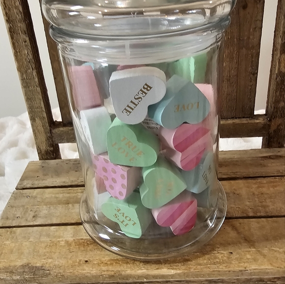 Pen & Paint Jar Of Wooden Conversation Hearts ~Pastel - Picture 6 of 6